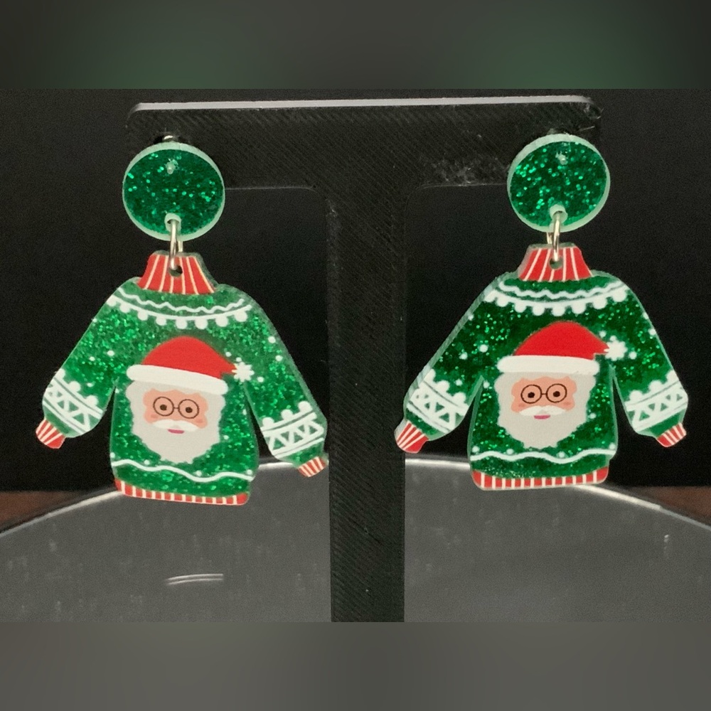 Christmas Sweater Sparkly Lightweight Acrylic Earrings